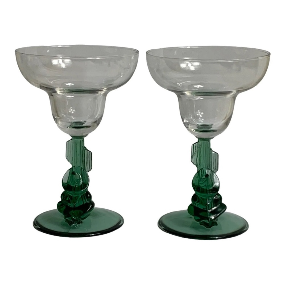 2 Vintage Margarita Glasses Siesta Jade Cristal D'Arques Durand Green Cactus